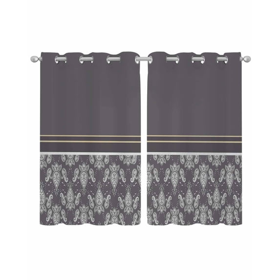 Boho Purple Flower Sheer Curtains 39 Inch Length 2 Panels Set for Living Room/Bedroom, Abstract Bohemia Pesley Floral Kitchen Curtains Grommet Semi-Sheer Curtains Drapes Window Treatments 27.5"x39"x2