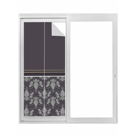Boho Purple Flower Window Privacy Film, Abstract Bohemia Pesley Floral Static Cling UV Sun Blocking Tint Film Heat Control Windows Films for Bedroom Bathroom, Window Stickers 29.5"x78.7"