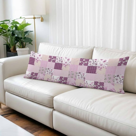 Boho Purple Flowers Body Pillow Covers 20"x54", Spring Floral Botanical Patchwork Vintage Soft Brushed Microfiber Breathable Throw Pillow Covers, Pillowcase with Zipper for Couch Sofa Bedroom