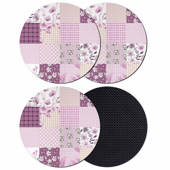 Boho Purple Flowers Coasters Set of 4, Absorbent Coasters for Drinks, Spring Floral Botanical Patchwork Vintage Coaster for Desk Coffee Table Protection, Home Decor House Warming Gifts 4"