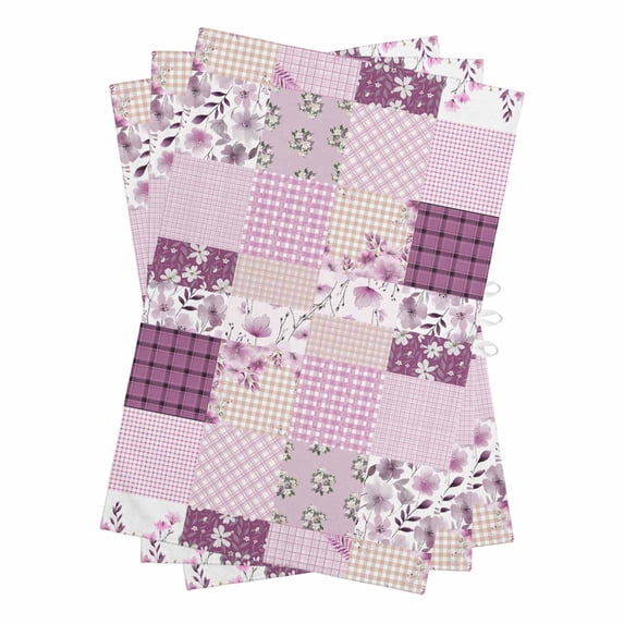 Boho Purple Flowers Kitchen Towels Set of 3, Water Absorbent Dish Towel, Spring Floral Botanical Patchwork Vintage Decorative Hand Towels - Quick Drying Cloth for Cooking Baking, 18x28 Inch