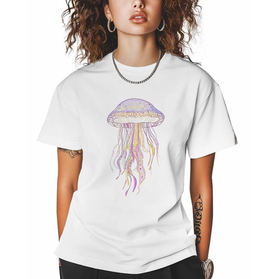 Boho Purple Jellyfish T Shirts for Women Short Sleeve Cotton Crewneck T ...