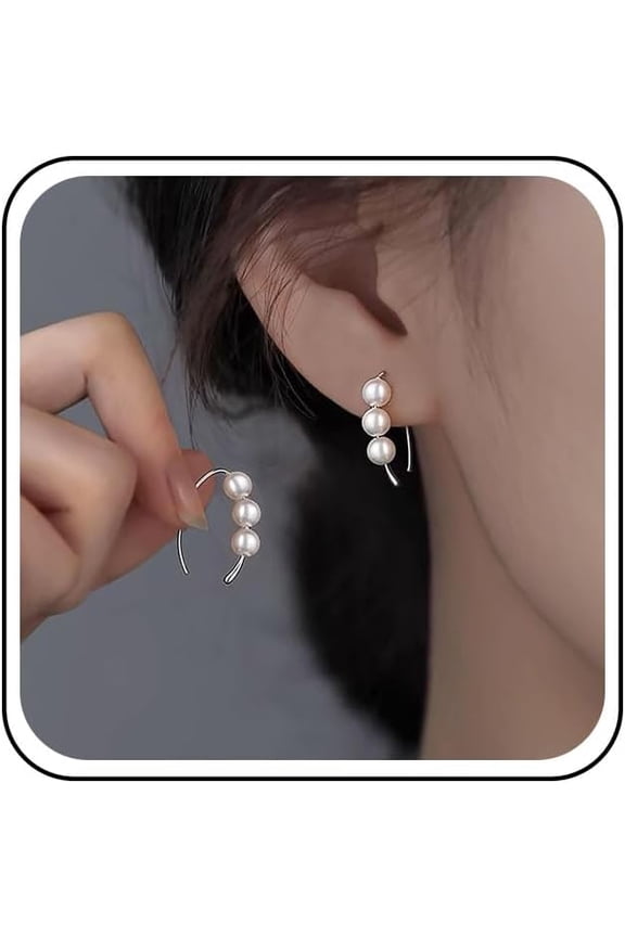 Boho Quality Drop Pearl Dangle Earrings Gold Pull Through Earrings Pearl Threader Drop Earrings Wedding Pearl Bridal Earrings Minimalist Pearl Earrings Jewelry for Women[u948]