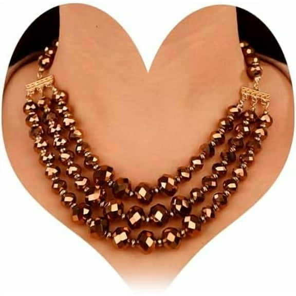 Boho Quality Layered Beaded Choker Necklace with Earrings Crystal Cluster Chunky Chain Pendant Statement Necklace for Women[v943]