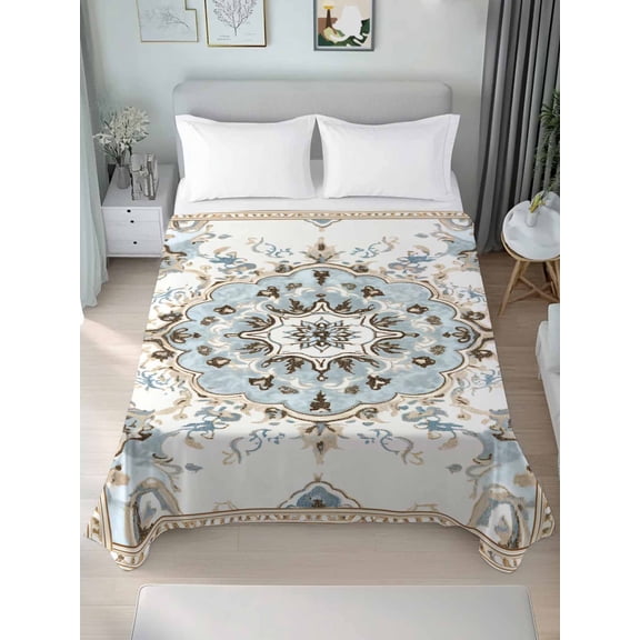 Boho Queen Size Flat Sheet, Wrinkleproof & Fadeproof Cooling Flat Bed Sheet Only, Ethnic Aztec Southwest Neutral Aesthetic Motifs Breathable Soft Bedding Top Sheets 90 x 102 Inches