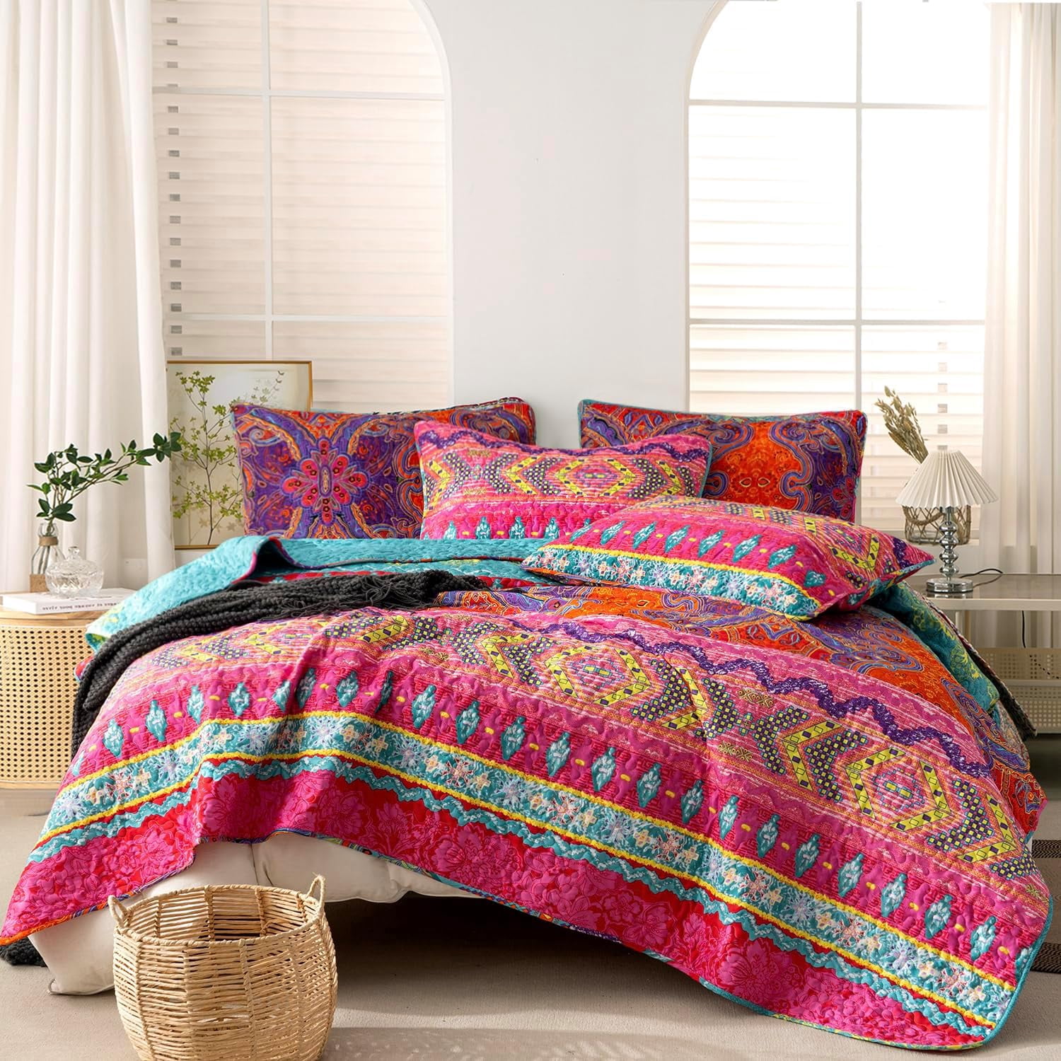 Boho Quilt Queen Size 3 Piece Soft Microfiber Lightweight Bedspread ...