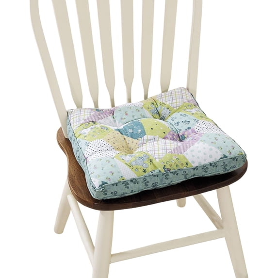Boho Quilted Cotton Chair Cushion 16"x16"×2'' with Non-Slip Ties & Gripper Back - Machine Washable PP Filled Seat Pad for Dining, Kitchen, Office Chairs - Stylish Patchwork Design (Pattern A)