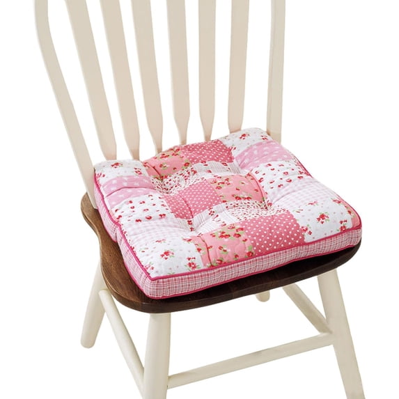 Boho Quilted Cotton Chair Cushion 16"x16"×2'' with Non-Slip Ties & Gripper Back - Machine Washable PP Filled Seat Pad for Dining, Kitchen, Office Chairs - Stylish Patchwork Design (Pattern A)