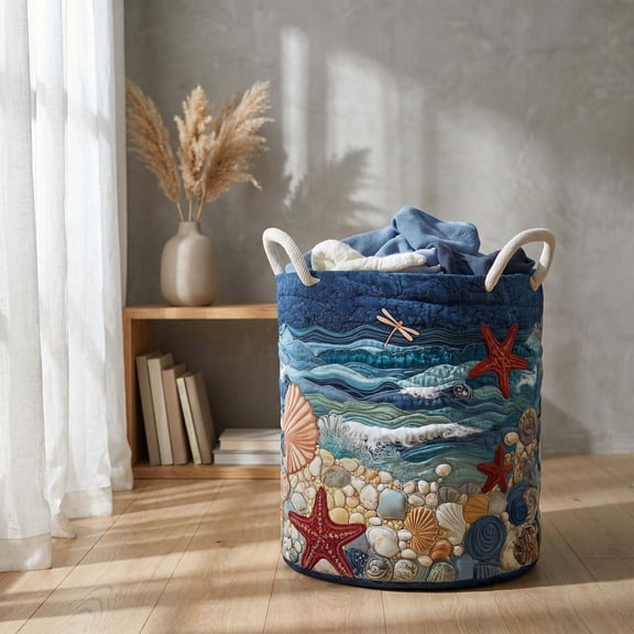 Boho Quilted Fabric Laundry Basket with H&le, Foldable Multi-Functional Storage Bin, Lightweight Clothes Organizer, Portable Household Container for Dirty Clothes, Sundry Storage & Daily Bedroom Use