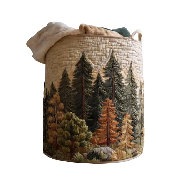 Boho Quilted Laundry Basket, Fabric Floral Storage Hamper for Nursery Bedroom Laundry Room