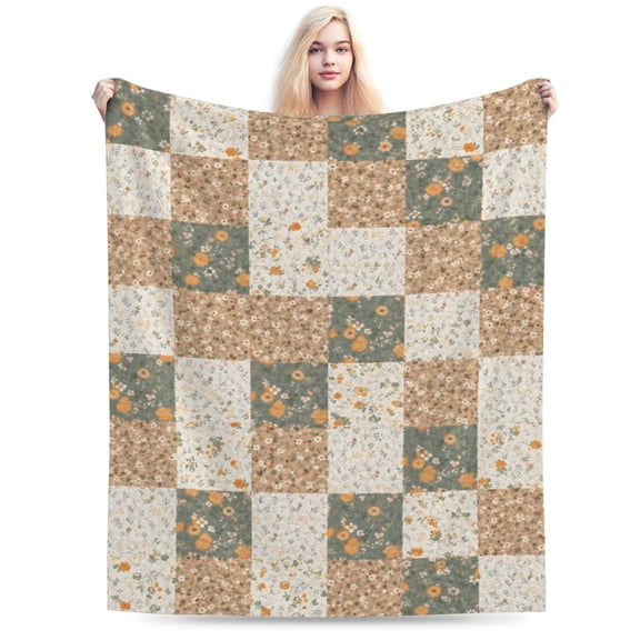 Boho Quilted Throw Blanket, Lightweight Summer Quilt Throw, Designed for Bed Couch Sofa, Camel Patchwork Pattern 50x40