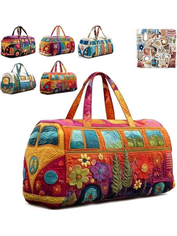 Boho Quilted Weekender Bag for Women Men, 18 in Lightweight Travel Duffle , Hippie Carry on Luggage for Gym Yoga (k)