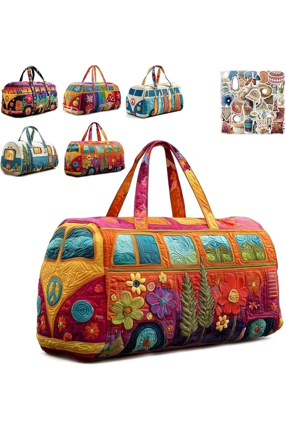 Boho Quilted Weekender Bag for Women Men, 18 in Lightweight Travel Duffle , Hippie Carry on Luggage for Gym Yoga (k)