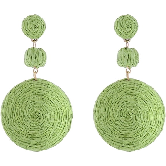 Boho Raffia Ball Earrings For Women, Handmade Statement Drop Earrings Straw Dangle Earrings Beach Vacation Jewelry[Z3612]