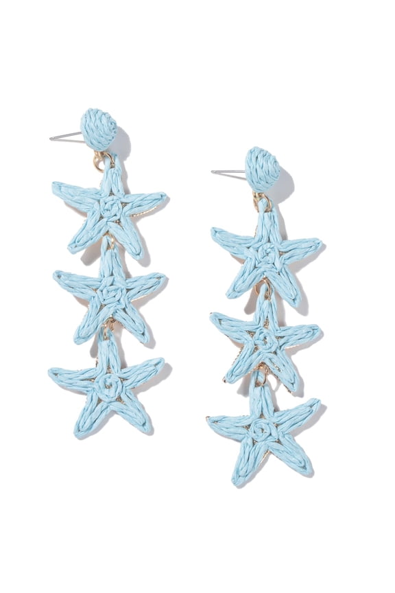 Boho Raffia Earrings Starfish Shell Seashell Dangle Drop Earrings Cute Statemnet Trendy Jewelry Summer Beach Outfits for Women