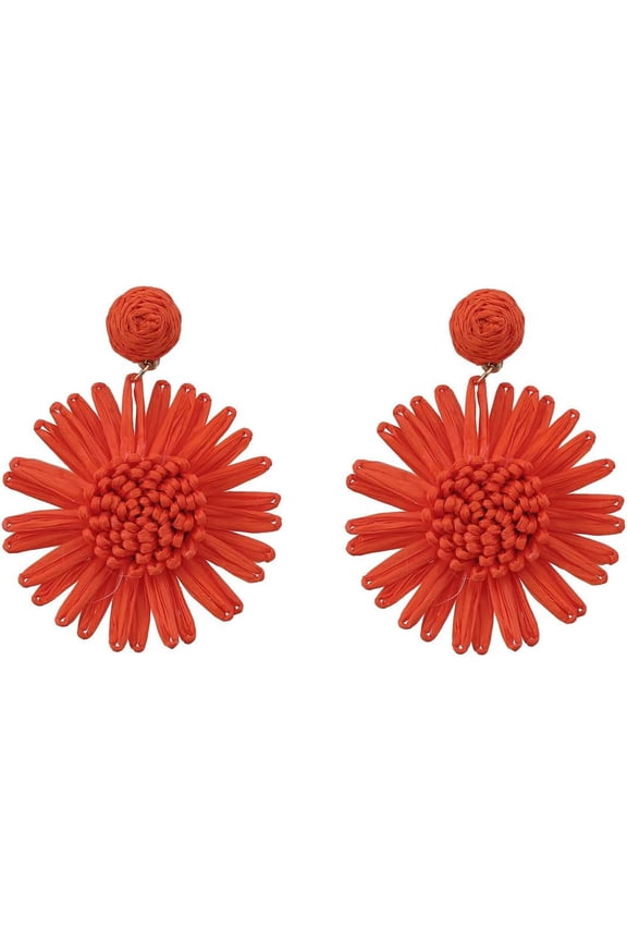 Boho Raffia Flower Earrings Cute Handmade Sunflower Raffia Rattan Drop Earrings for Women Trendy Spring Summer Beach Vacation Statement Jewelry Gifts