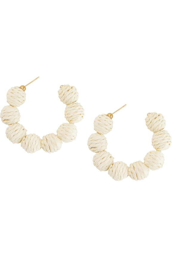 Boho Raffia Open Hoop Earrings, Rattan Beaded Earrings, Vintage Bohemian Hippie Summer Statement Jewelry Gift for Women