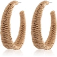 thumbnail image 1 of Boho Raffia Rattan Chunky Drop Open Hoop Earrings for Women, 1 of 5