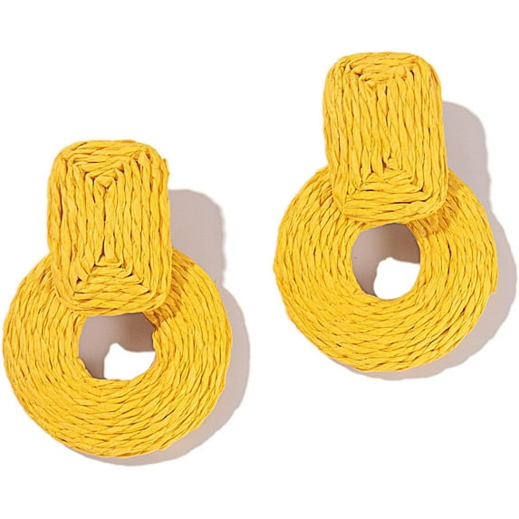 Boho Raffia Statement earrings for Women – Large Handmade Lightweight Bohemian Colorful Rattan Dangle Drop Straw Wrap Summer Beach Tropical Accessories Jewelry Gift