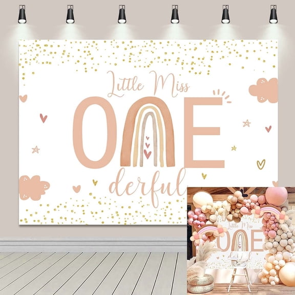Boho Rainbow 1st Birthday Backdrop for Girls Little Miss Onederful Photo Background Gold Glitter Dots Sweet Pink First