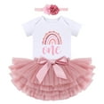 thumbnail image 1 of Boho Rainbow 1st Birthday Outfit for Baby Girl One Year Old Party Cake Smash Photo Shooting Cotton Short Sleeve Romper Princess Tutu Tulle Skirt Flower Headband 3pcs Set, 1 of 7