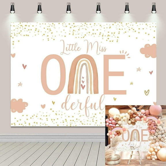 Boho Rainbow 1st Birthday Party Backdrop Pink Girl Little Miss Onederful Photography Background Gold Dots Pastel Baby