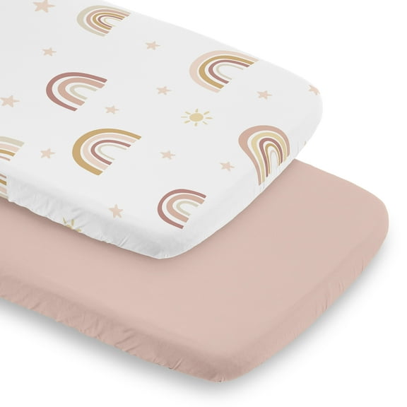 Sweet Jojo Designs Boho Rainbow Pink Yellow and Tan Baby Bassinet Fitted Sheets 2 Piece Set