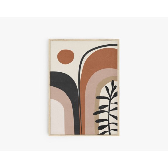 Boho Rainbow Abstract Botanical Terracotta Blush Pink Sun Leaf Wall Art, Unframed Canvas 8x10in