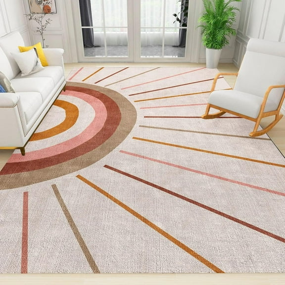 Boho Rainbow Area Rug, Modern Mid Century Rays Line Art Minimalist Indoor Non-Slip Rugs, For Room Sofa Living Room Mat Bedroom Home Decor Floor Mats 1x2ft