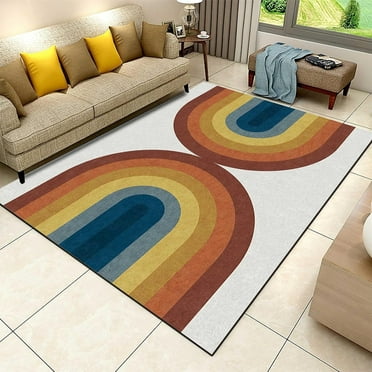 Boho Rainbow Art Rug, Mid-Century Abstract Home Rug, Washable Soft Fluffy Large Floor Carpet for Bedroom Living Room Office Decorative 12"x20"