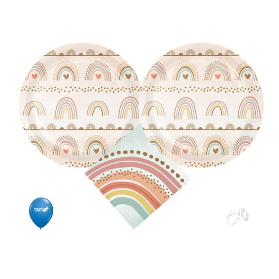 Boho Rainbow Baby Shower & Birthday Party Supplies | Boho Rainbow Dessert Plates | Boho Rainbow Napkins - Serves 16