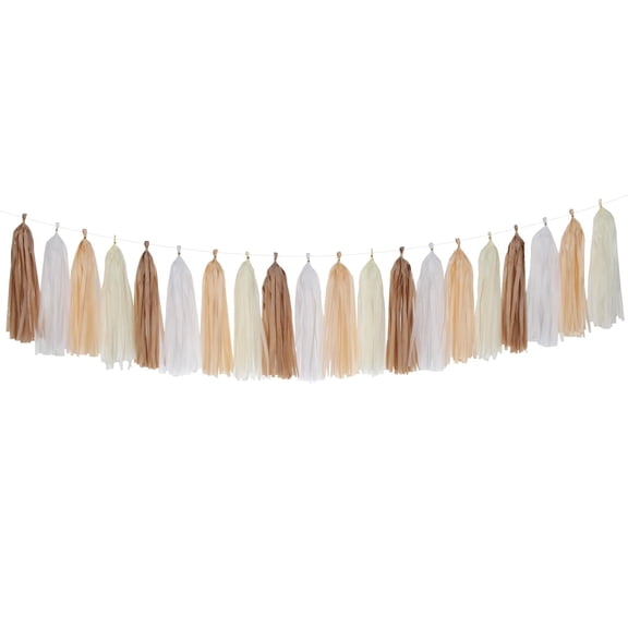 Boho Rainbow Baby Shower Party Decorations Tassel Garland, 20pcs Neutral Birthday Wedding Bridal Tassels, White Brown Champagne Banner Streamers, Engagement Bachelorette Christmas Decor