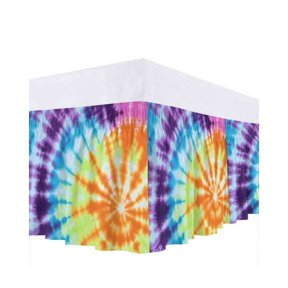 Boho Rainbow Bed Skirt King Size 18&nbsp;Inch Drop, Abstract Gradient Orange Purple Turquoise Wrap Around Dust Ruffle Bedskirts, Wrinkle & Fade Resistant Easy Fit Bedskirt with Adjustable Elastic