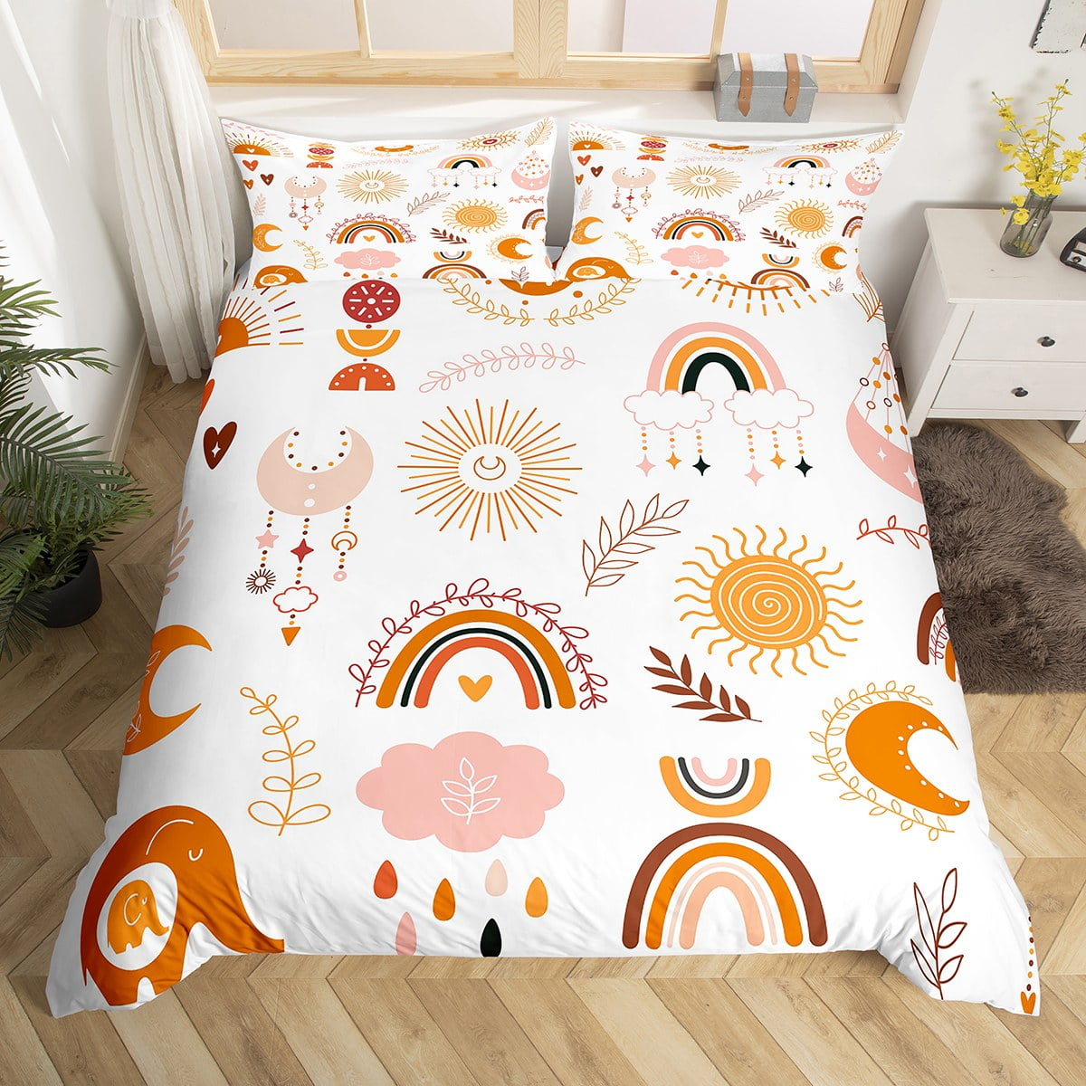 Boho Rainbow Full Size Bedding Set, Cute Bohemian Eyes Moon Sun Duvet ...