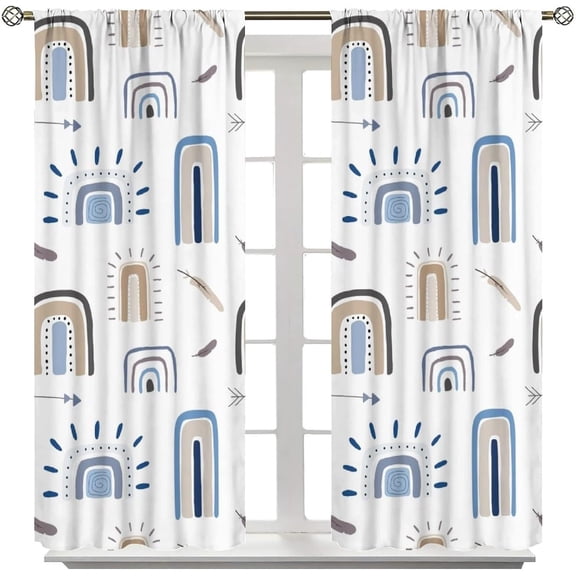 Boho Rainbow Blackout Curtains Mid Century Modern Cute Bohemian Colorful Floral Arch Print Living Room Curtains for Kids Girls Room Nursery 42x54 Inches