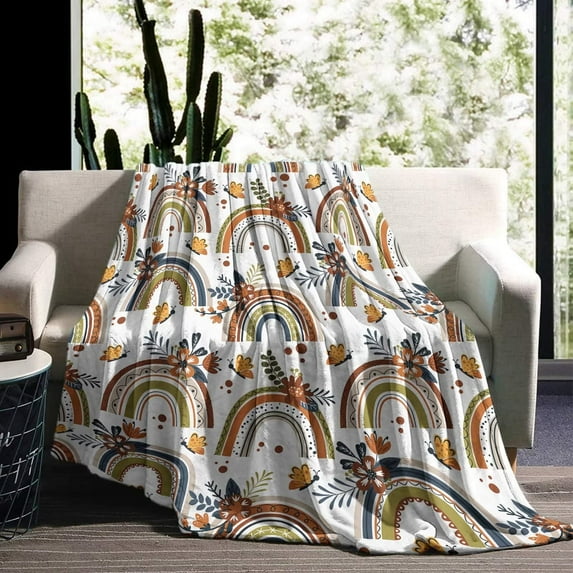 Boho Rainbow Blanket Adult, Floral Rainbow Throw Blanket for Baby Girls Kids Women Super Soft Cozy Lightweight Boheiman Throws For Couch Sofa, Comfy Flannel Boho Blanket for All Seasons -(50"x60")