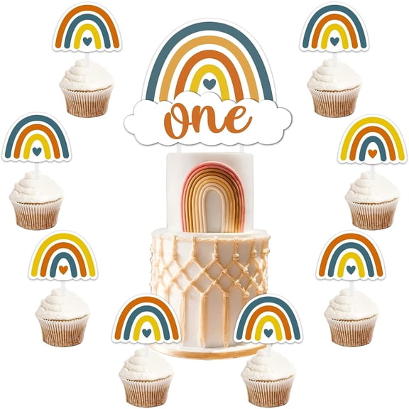Boho Rainbow Cake Topper 1st Birthday Retro Boho Rainbow Party Decorations for Boy 25PCS Bohemian Cake Topper & Cupcake Toppers for Boho First Birthday Party Supplies