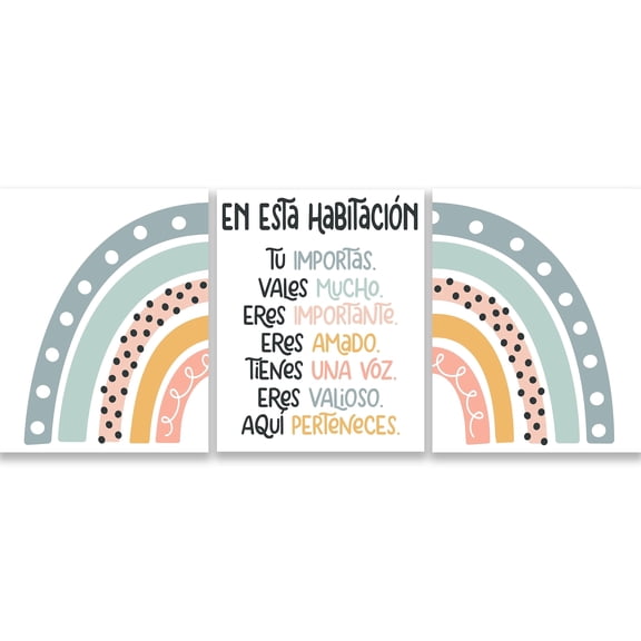 HoneyKICK Boho Rainbow Classroom Decor En EspaƱol (Spanish Edition) - 3 Poster Set 11x14 - Bilingual Educational Posters for Classroom, Bulletin Board, Dual Language Teacher Gifts
