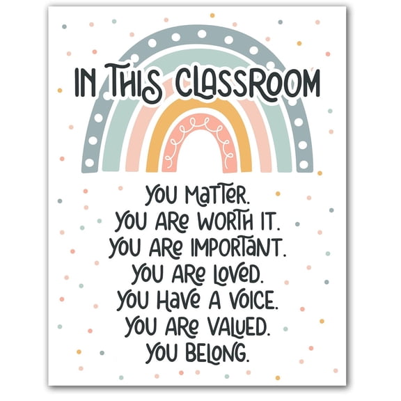Boho Rainbow Classroom Wall Art Print, Unframed Paper Poster 24x36in