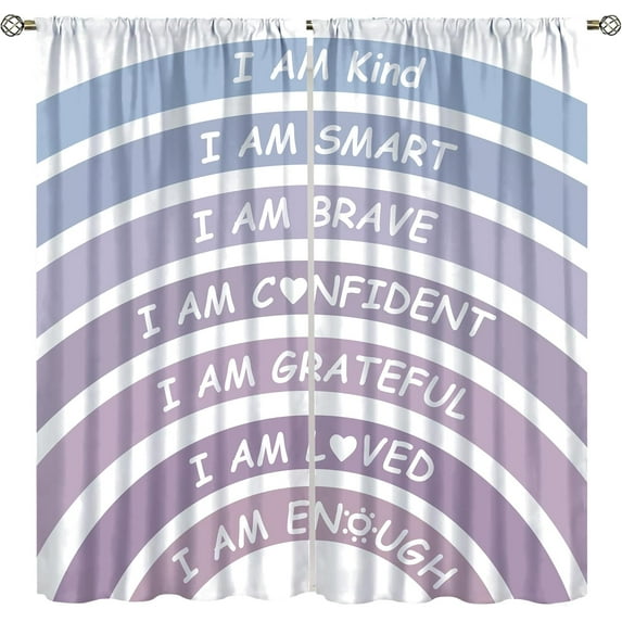 Boho Rainbow Curtains Classroom Reading Corner Kind Amazing Brave Smart Loved Rainbow Decor Blackout Window Drapes Book Center Calming Corner Home Girls Room,Purple 42x84in,2 Panel Set