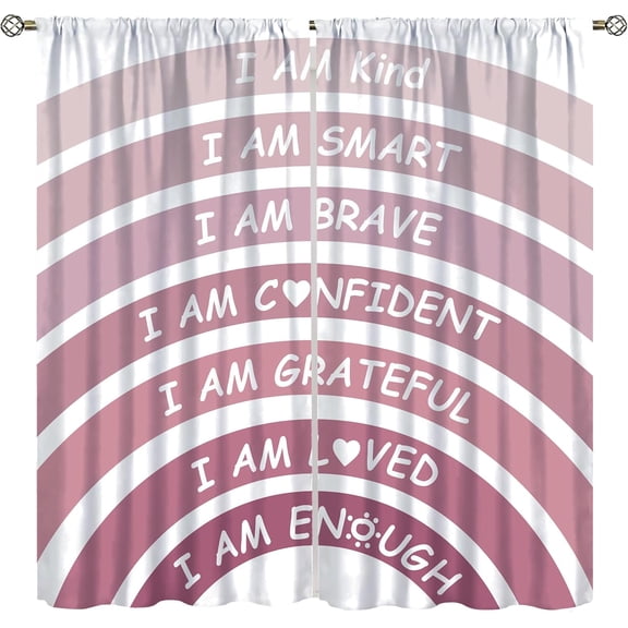 Boho Rainbow Curtains Classroom Reading Corner Kind Brave Smart Loved Rainbow Decor Blackout Window Drapes Book Center Calming Corner Home Playroom Girls Room,Pink 21x54in,2 Panel Set