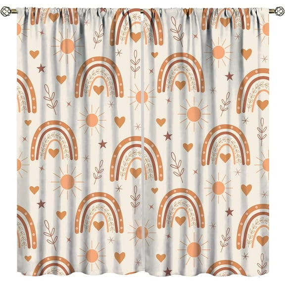 Boho Rainbow Curtains, Lovely Rainbow Love Sun and Brown Peach Star Pattern, Children Boys Girls Bedroom Living Room Nursery Nursery Decorative Curtains, 2 Panel Set,42X54 Inch