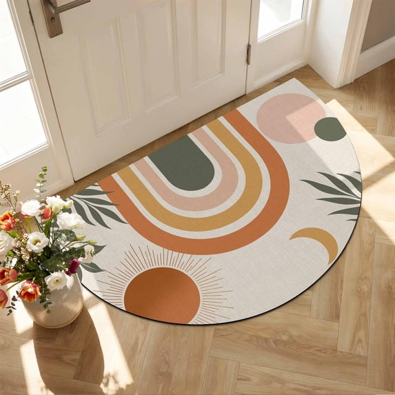 Leaf Tech Boho Rainbow Diatomaceous Earth Bath Mat, Bohemian Tribal Orange Sun ...