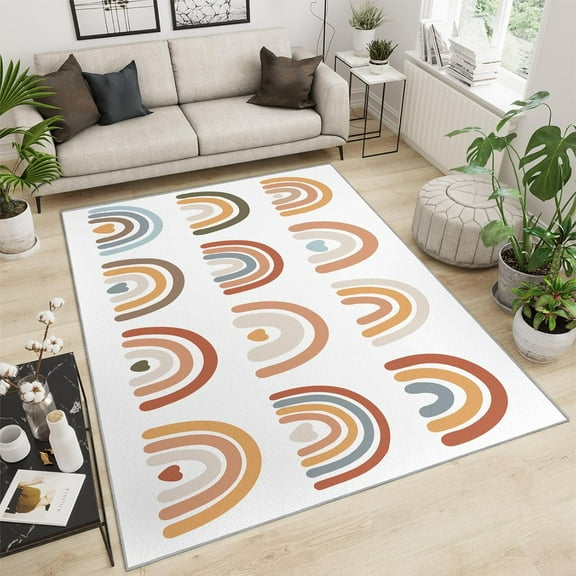 Boho Rainbow Entryway Area Rug, Abstract Pastel Modern Nursery Rug, Non-Slip Pile Foldable Washable Carpets for Family Bedroom Office Home Decor-3x4ft