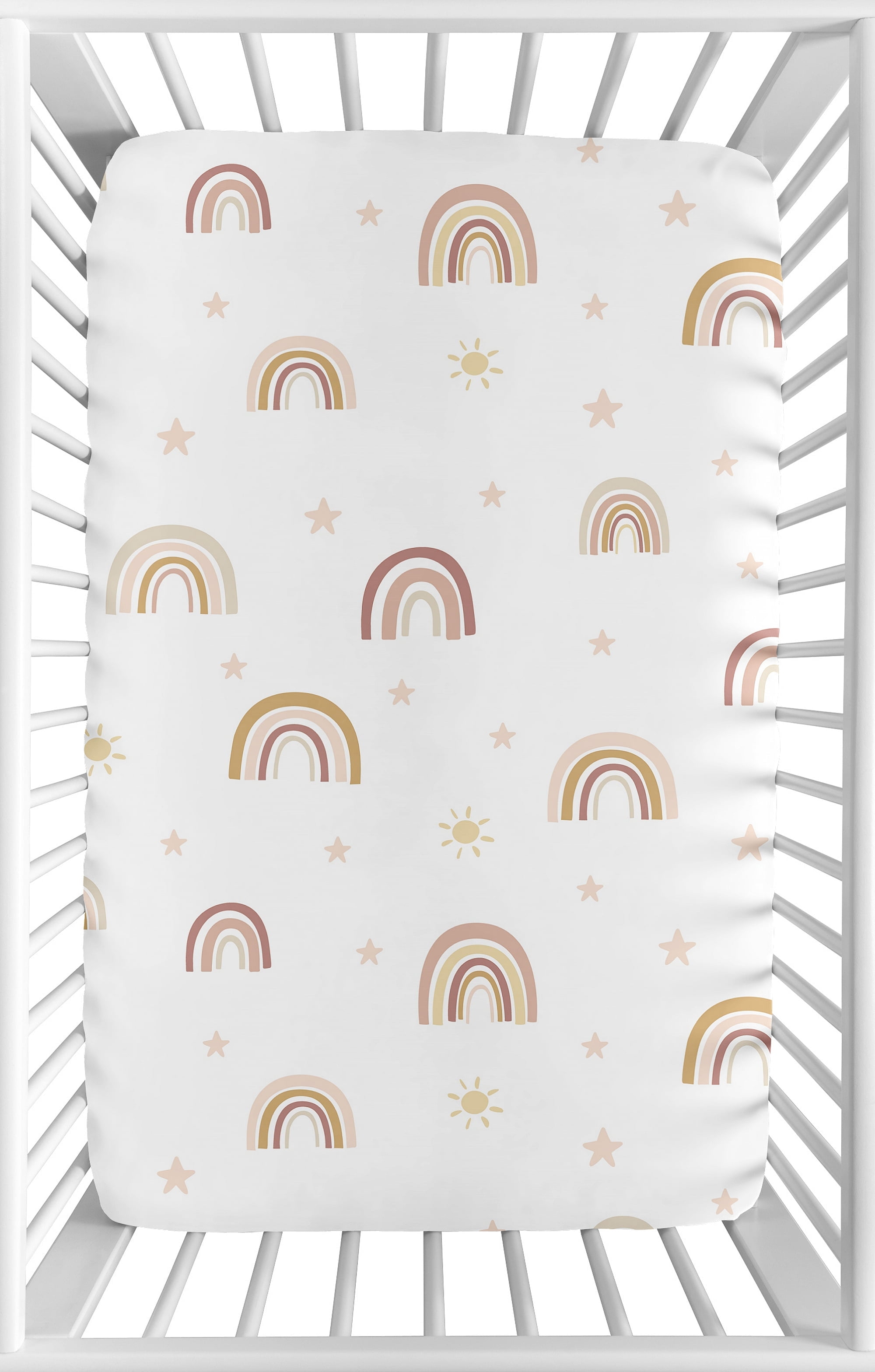 Pink and Yellow Boho Rainbow Mini Crib Sheet Set