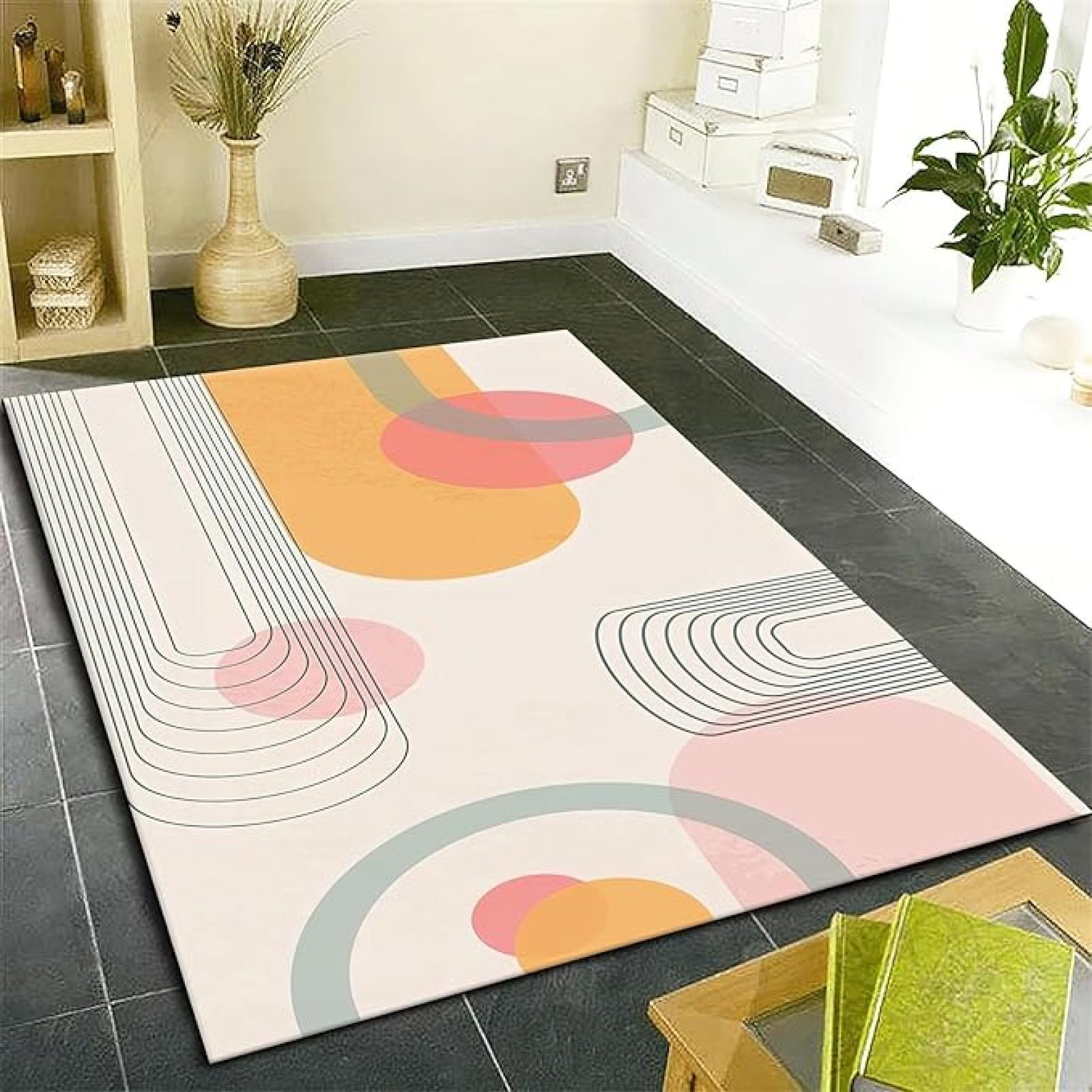 Boho Rainbow Geometric Area Rug, Medieval Irregular Lines Non Slip Kids ...