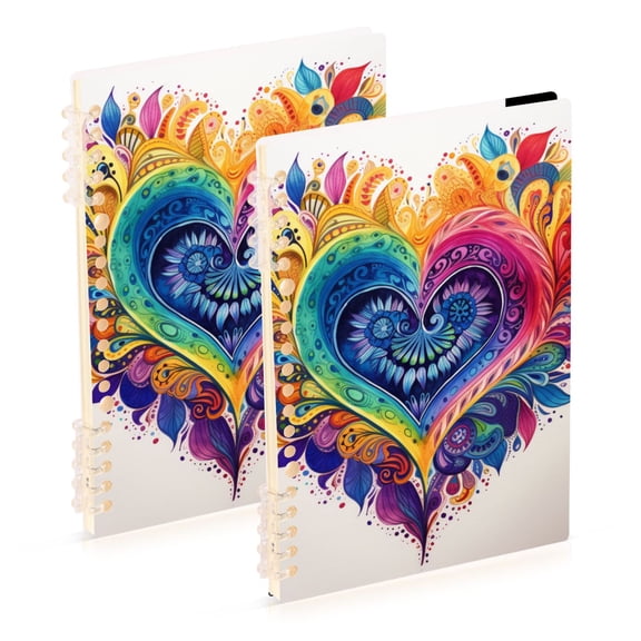 Boho Rainbow Heart Leaves Doodle Notebook Detachable Coil Notebook Diary Plan Book A5 Size 60 Pages 1 Pack