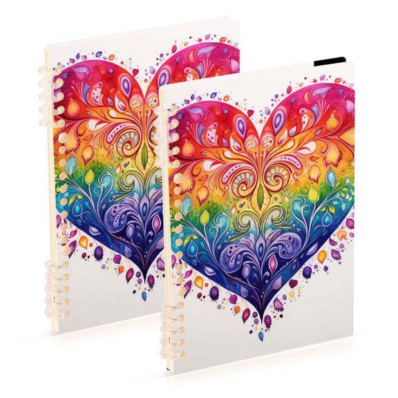 Boho Rainbow Heart Pattern Notebook Detachable Coil Notebook Diary Plan Book A5 Size 60 Pages 1 Pack