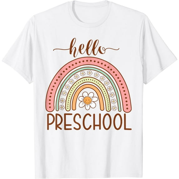 Boho Rainbow Hello Preschool First Day Of School Teacher T-Shirt