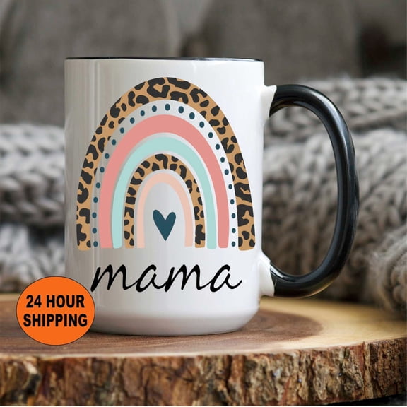 Boho Rainbow Mama Coffee Mug Leopard Print